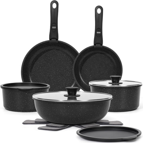 SODAY 15-piece pots and pans set for versatile cooking and organized storage.