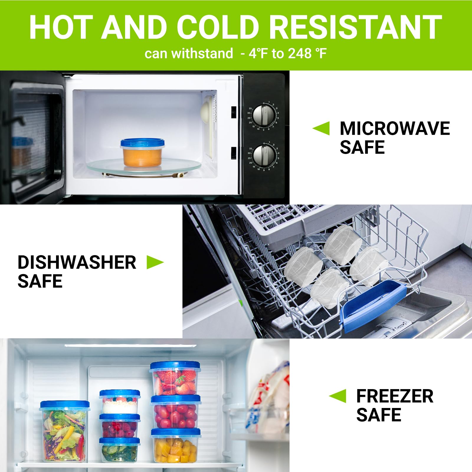 Soelomu 8oz freezer container microwave-safe label indicating safe reheating with lid removed