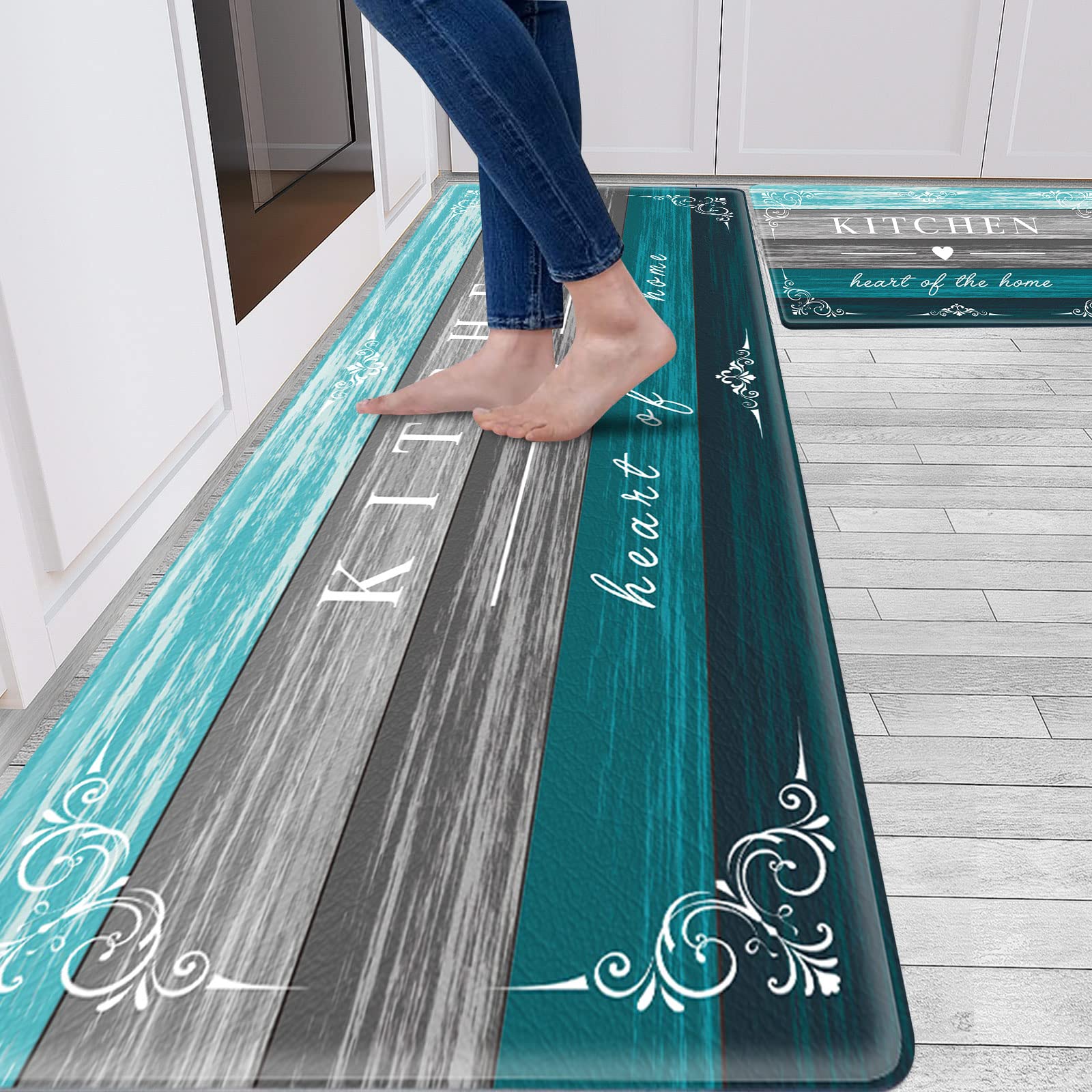 Two-mat set creates coordinated, comfortable workspace for busy areas.