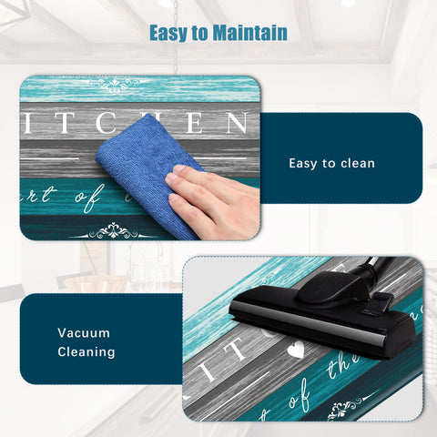 Two sizes fit front of sink or desk area (17x29).