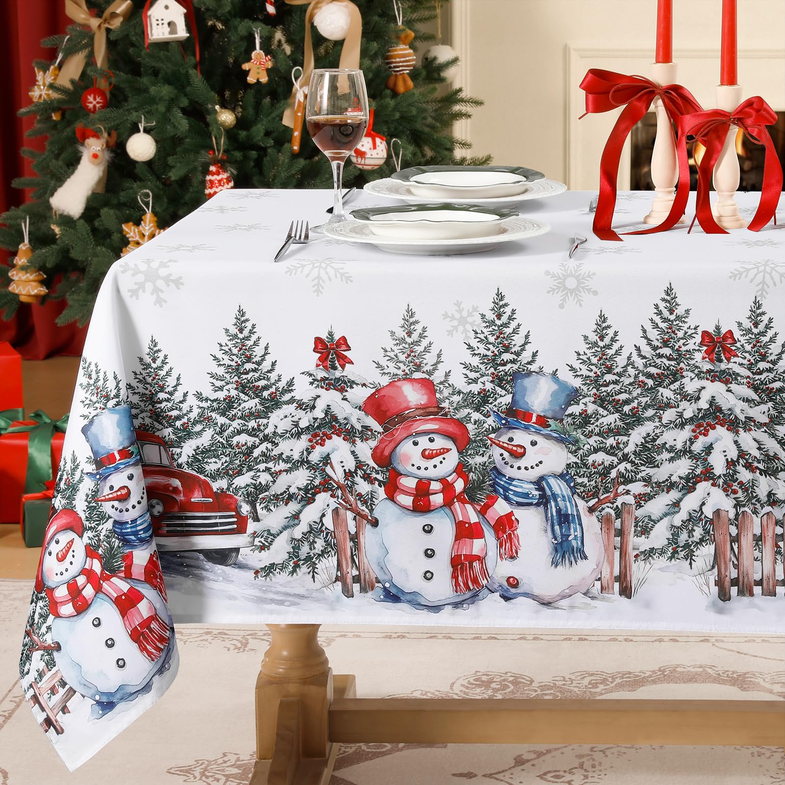 Softalker Christmas tablecloth 60x84 inch on festive dining table for holiday style
