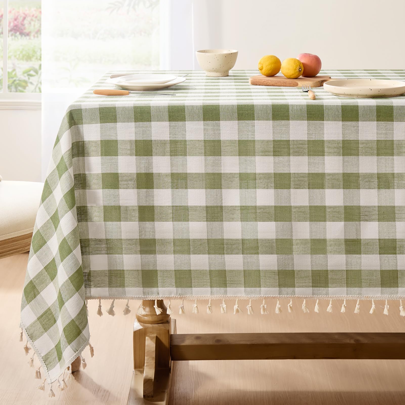 Softalker spring checkered tablecloth sage with tassels for cozy indoor dining