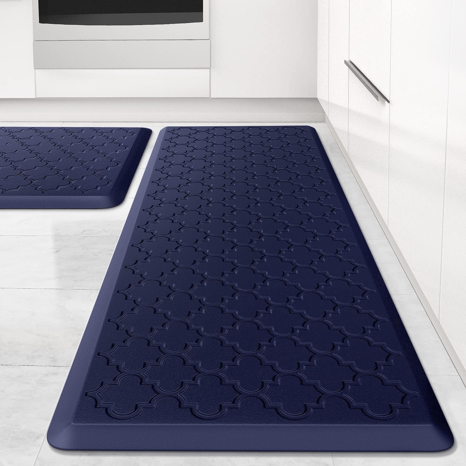 SoftDuo kitchen mat two-piece blue set for extended standing comfort.