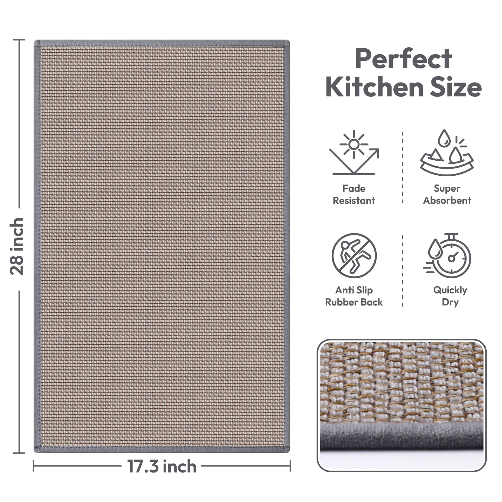 SoftDuo kitchen mat at entryway, grey, anti-slip underfoot for safe footing
