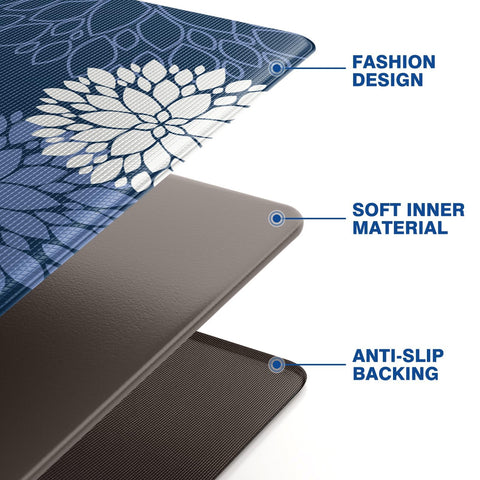 SofterCharm anti-fatigue rug; waterproof backing protects floors.