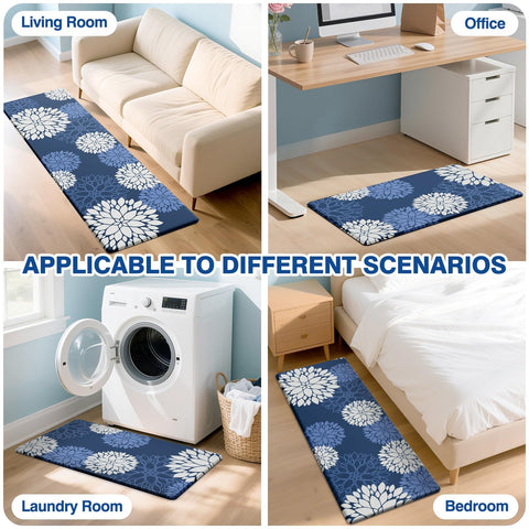 SofterCharm blue dahlia pattern; modern kitchen decor.