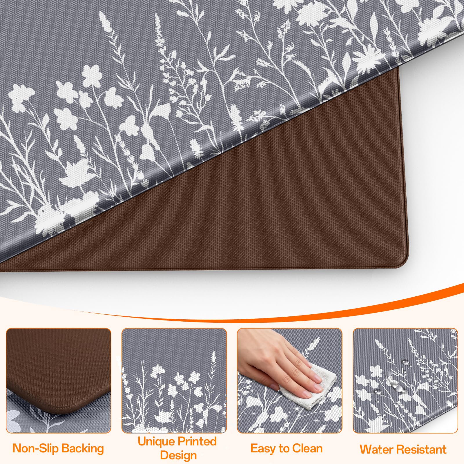 SofterCharm anti-fatigue foam close-up shows cushioned support for meals.