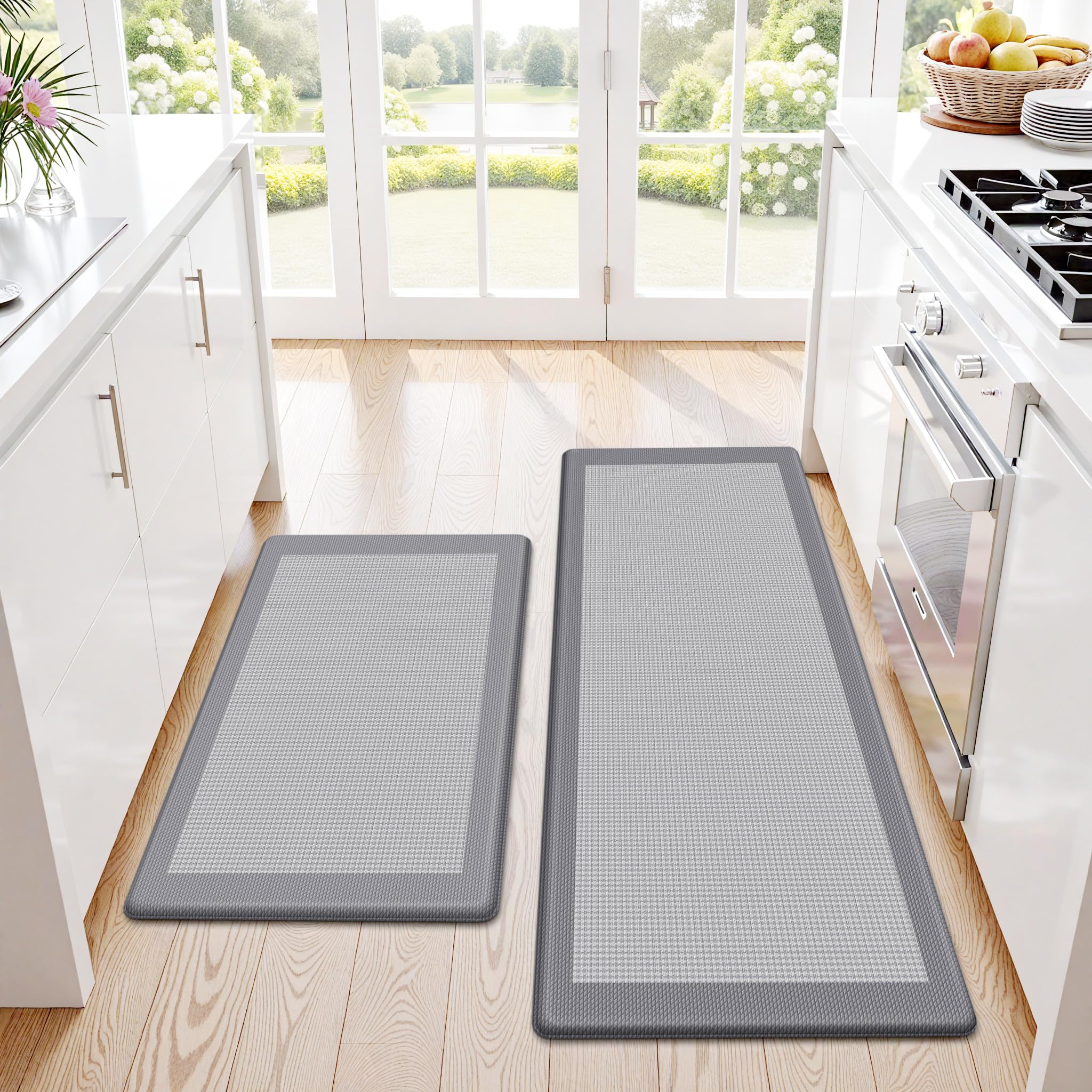 SofterCharm anti-fatigue foam mat supports feet during long cooking sessions.