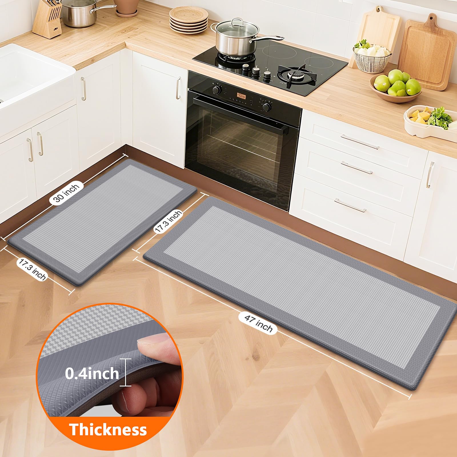 SofterCharm non-slip base keeps mats securely in place on kitchen floors.