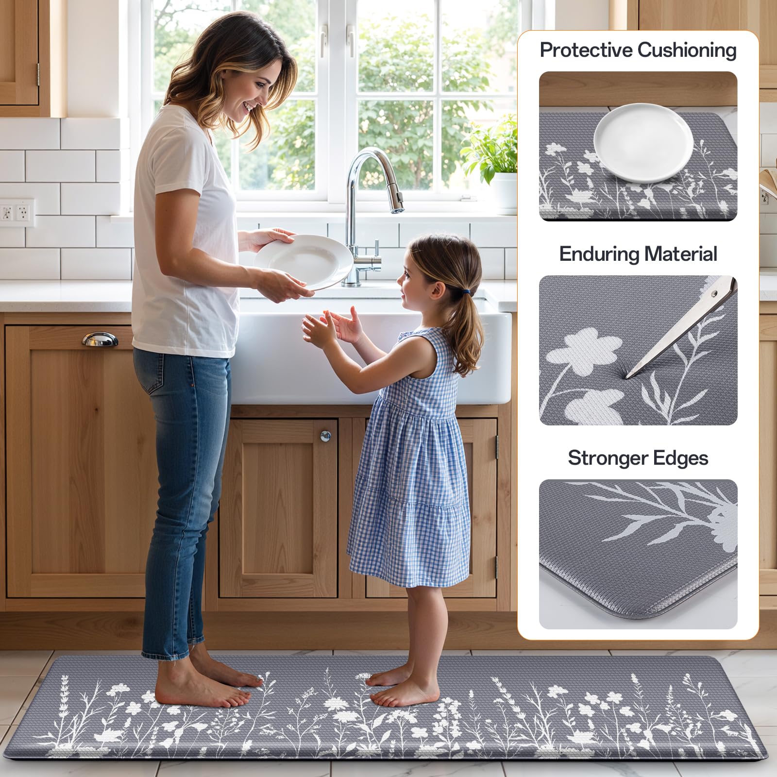SofterCharm water-resistant surface protects floors from spills and splashes.