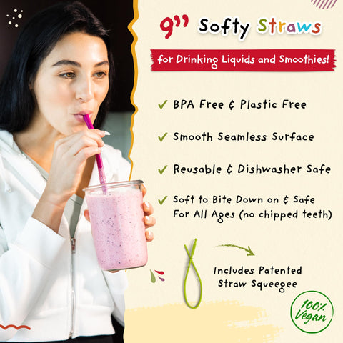 Softy Straws 9-inch straw with squeegee for thorough cleaning after use.