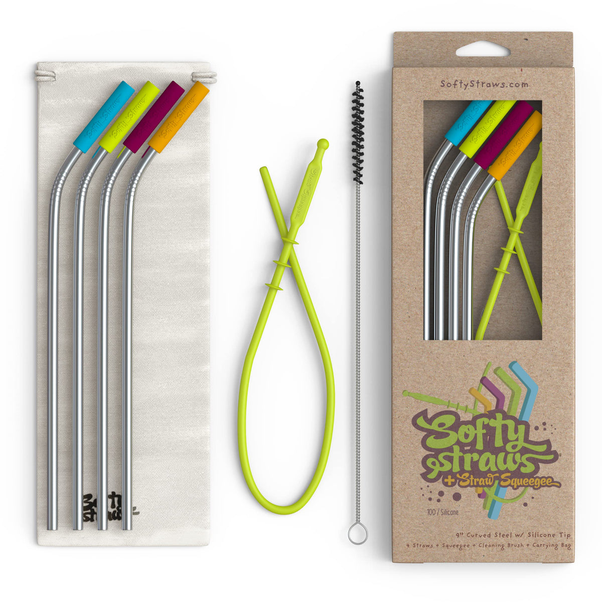Softy Straws 9-inch curved stainless steel straw for large tumblers.