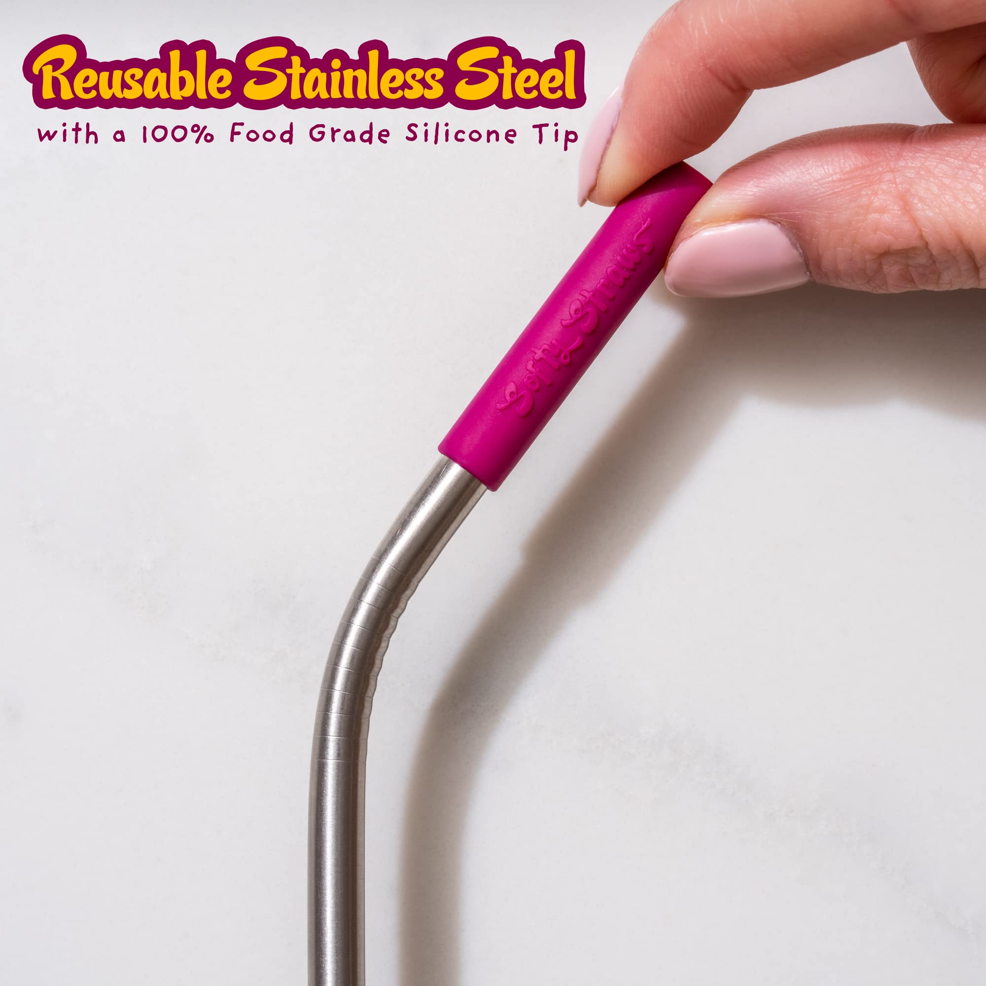 Softy Straws cleaning brush included for thorough edge cleaning.