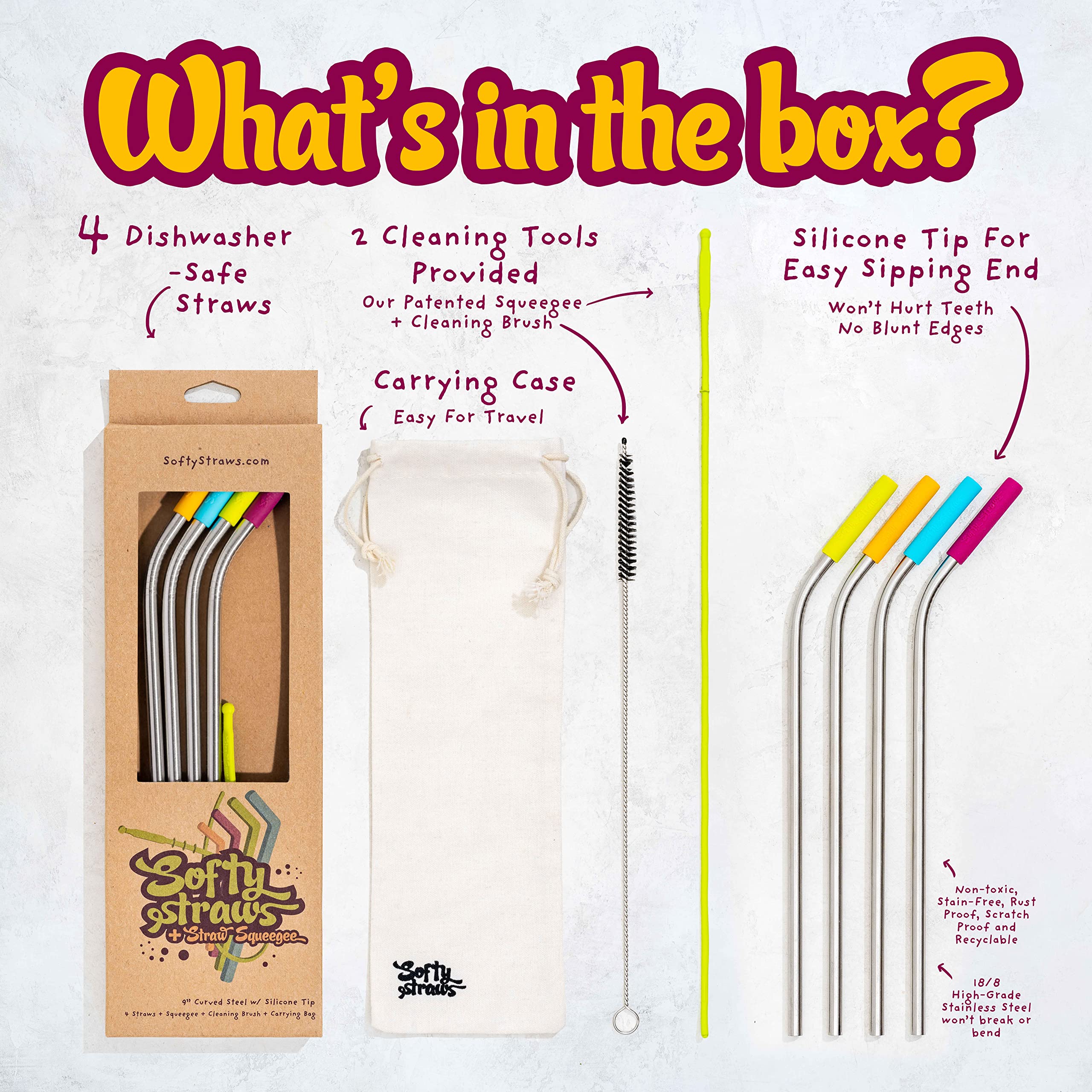 Softy Straws silicone tip removable protects teeth and insulates hot drinks.