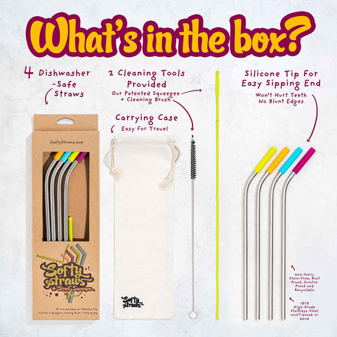 Softy Straws silicone tip removable protects teeth and insulates hot drinks.