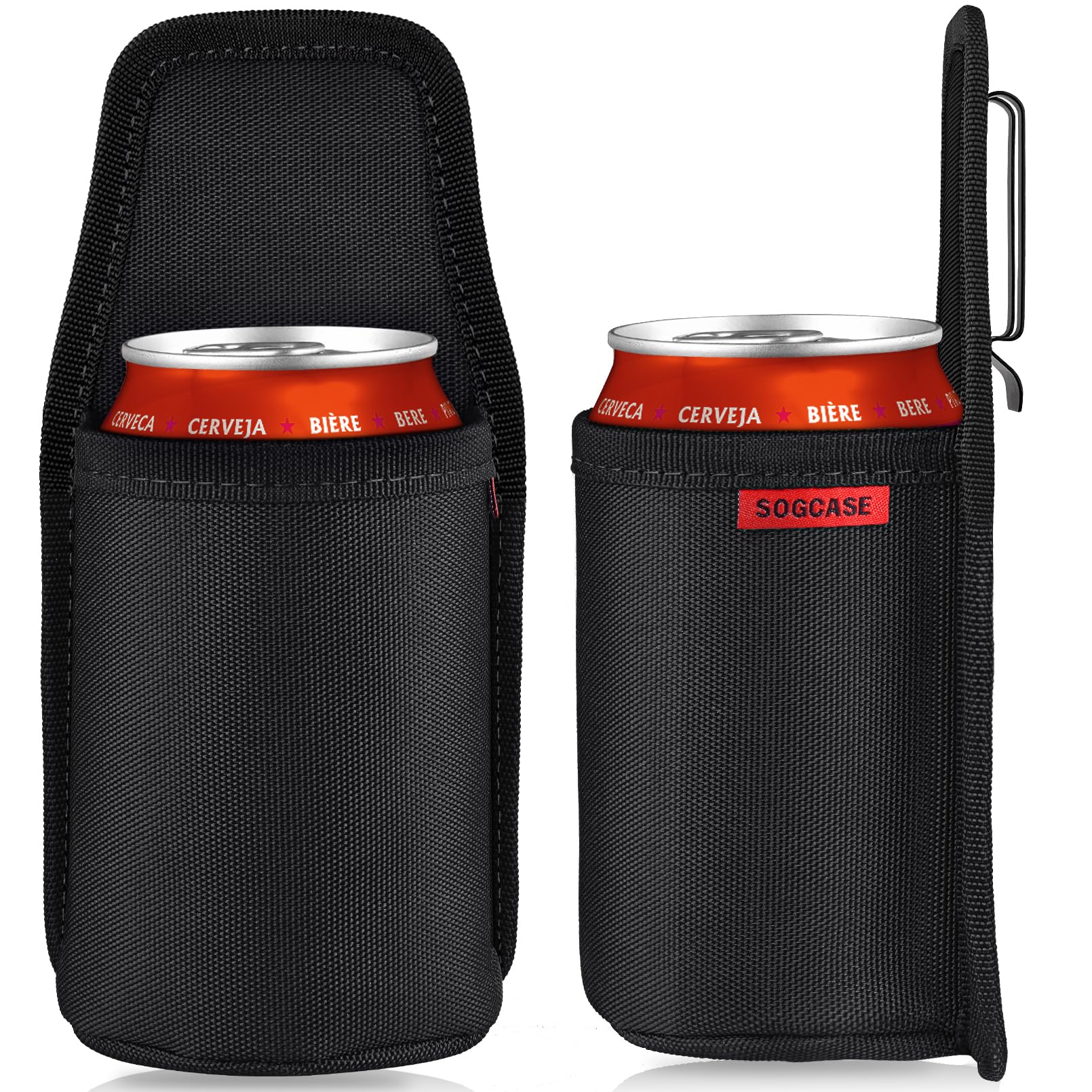 SOGCASE beer holster clipped to belt for quick access during outdoor activities