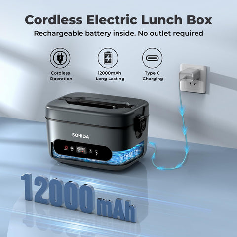 SOHIDA cordless lunch box with five-sided heating delivers even warmth.