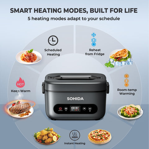 SOHIDA digital heating modes display guides reheating and keeping food warm.