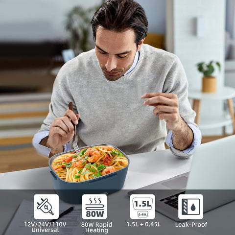 SOHIDA electric lunch box shows 1.5L stainless container for generous meals.
