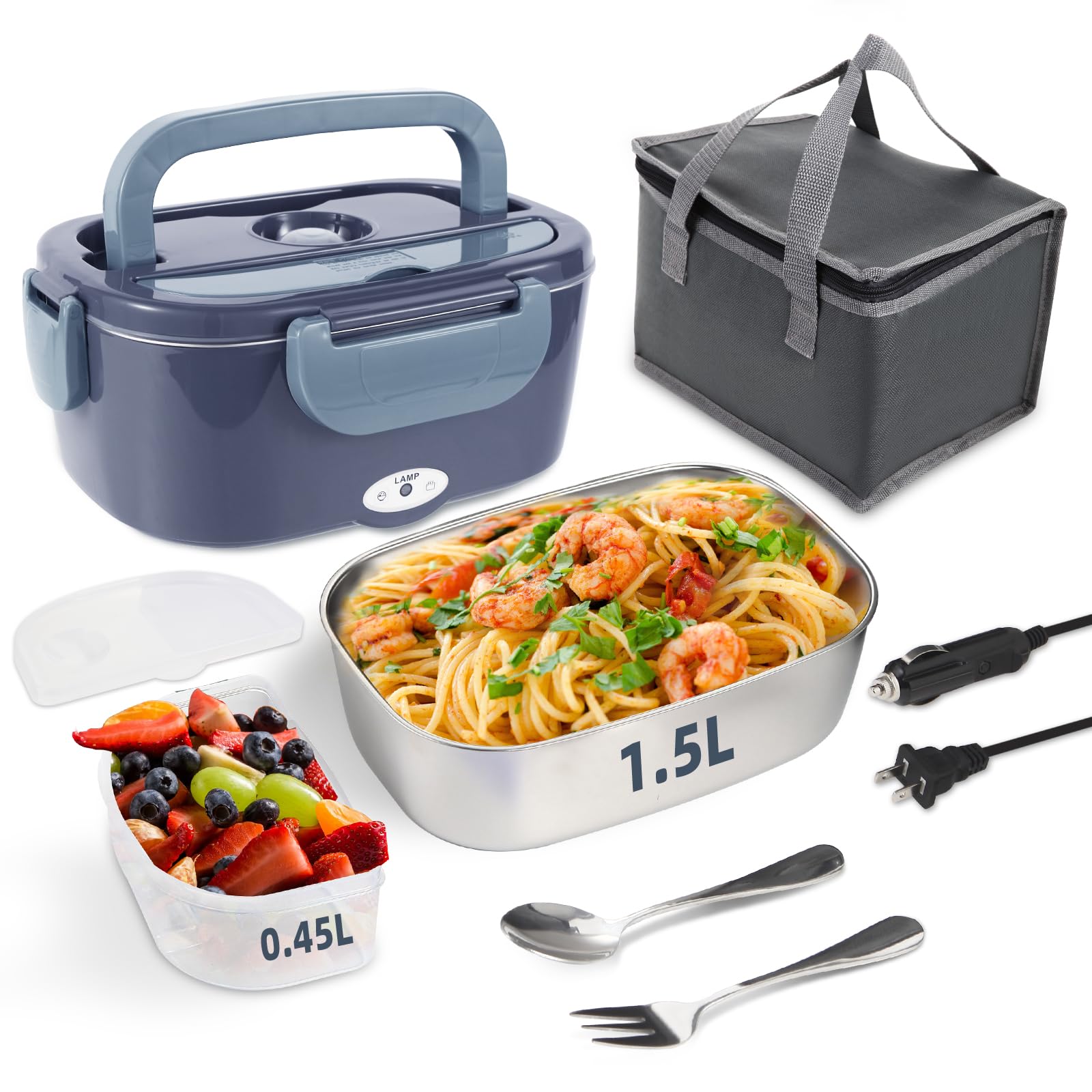 SOHIDA electric lunch box open lid showing the 1.5L stainless steel container for fresh meals.