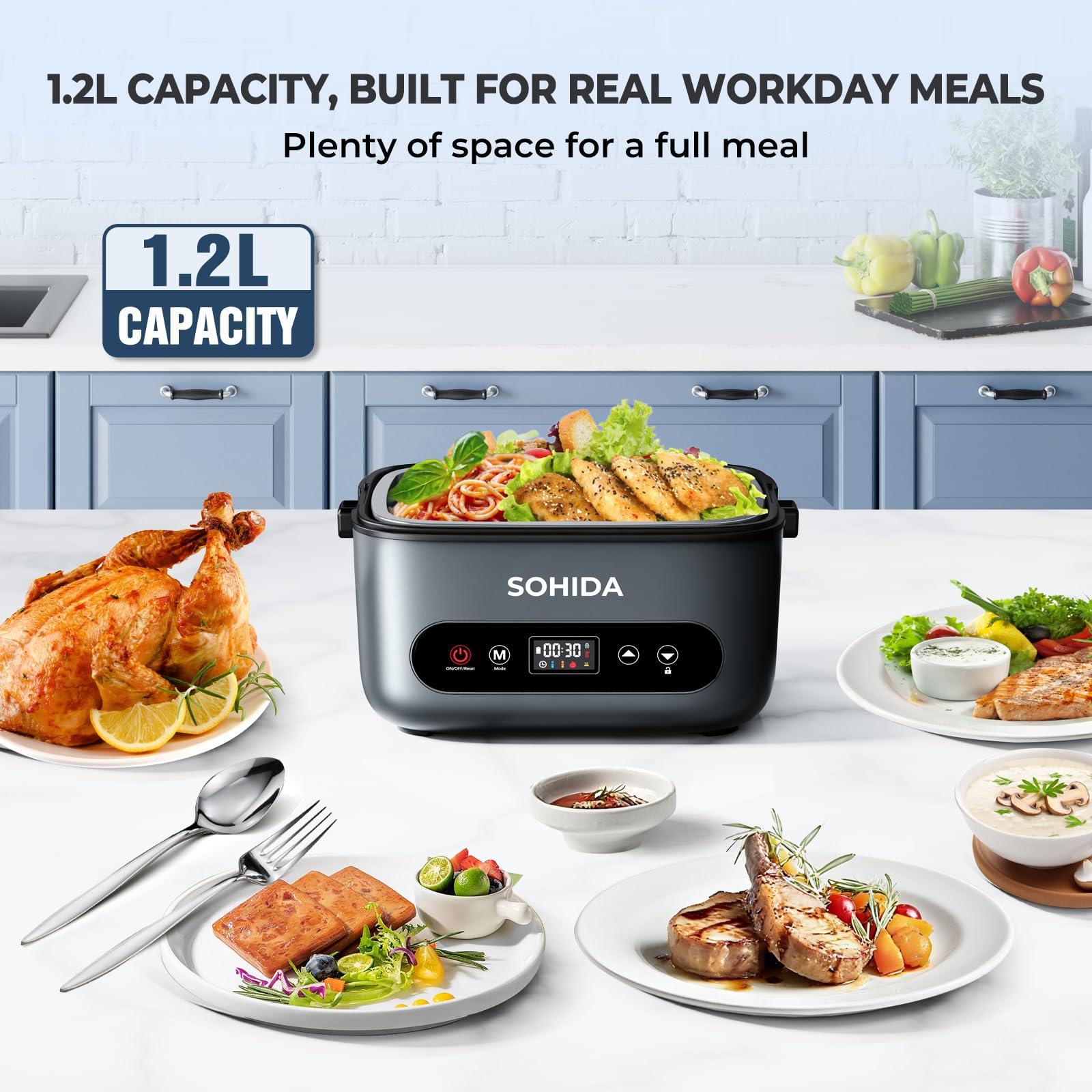 SOHIDA removable stainless steel container simplifies loading and cleaning.