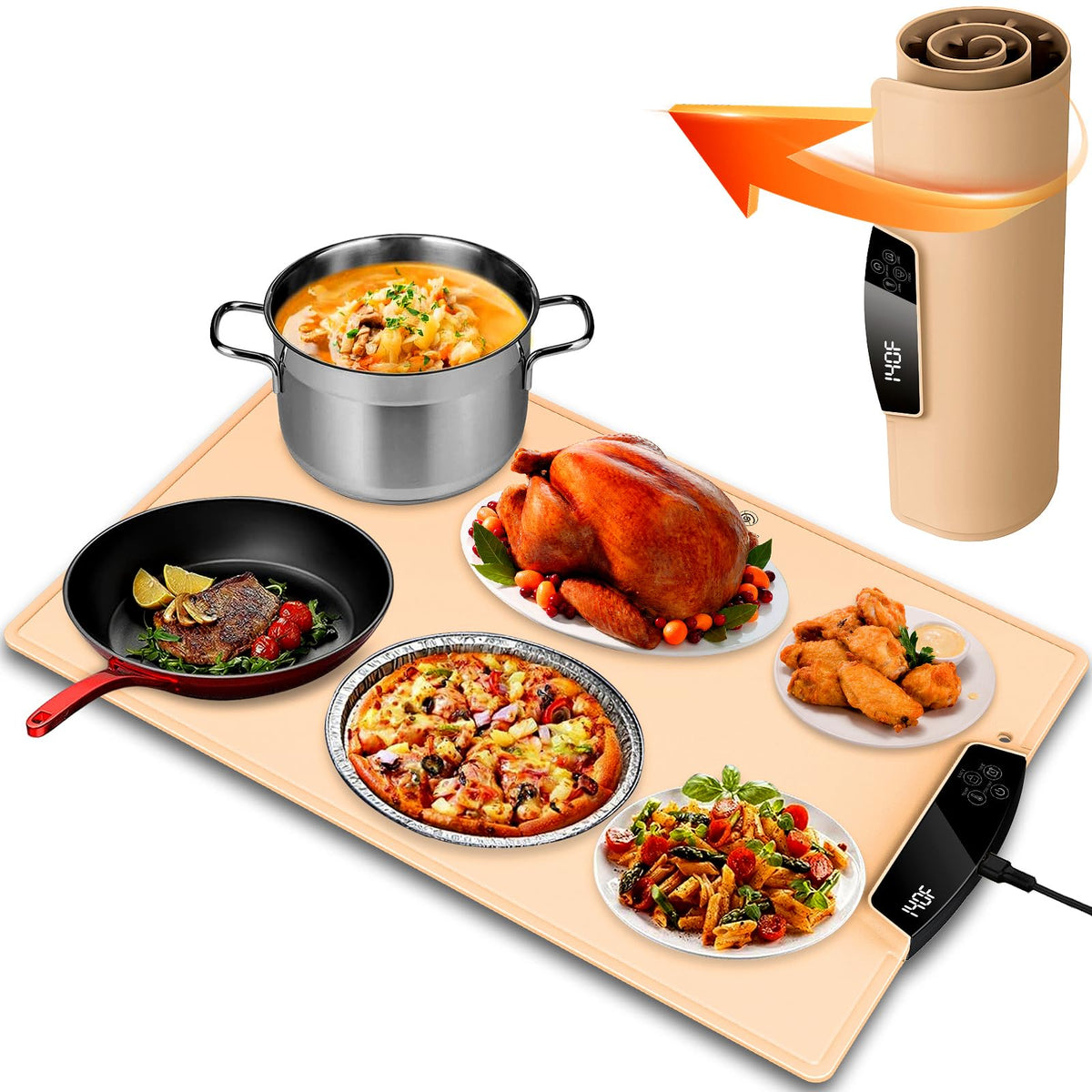 Sohveta electric food warmer mat heats in 10 seconds for fast serving.