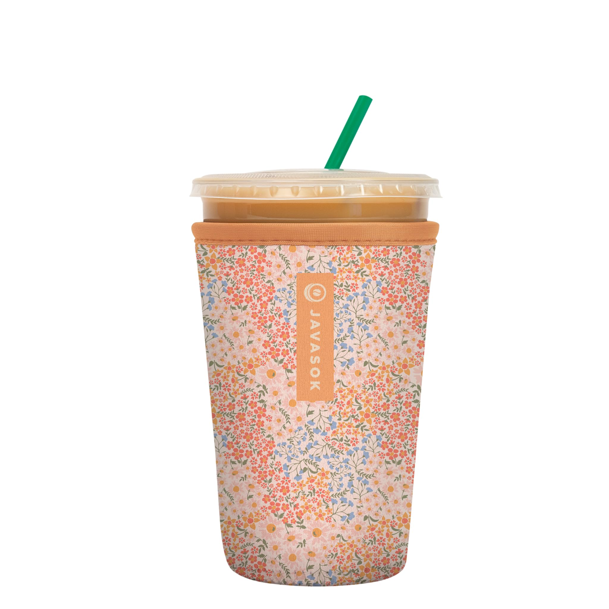 Sok It JavaSok floral sleeve on 22-28oz cup keeps beverages cold and hands dry.