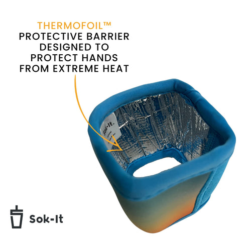 Sok It HotSok sleeve uses advanced insulation to keep hot drinks warmer longer.