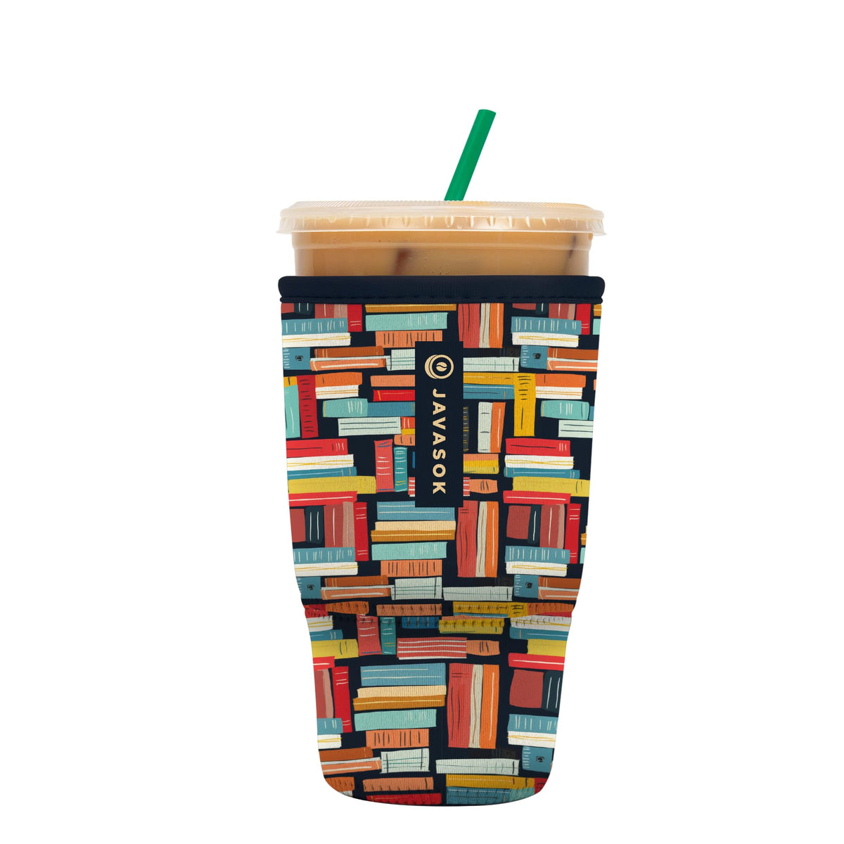 Sok It JavaSok iced coffee sleeve on a large cup keeps drinks cold and easy to grip.