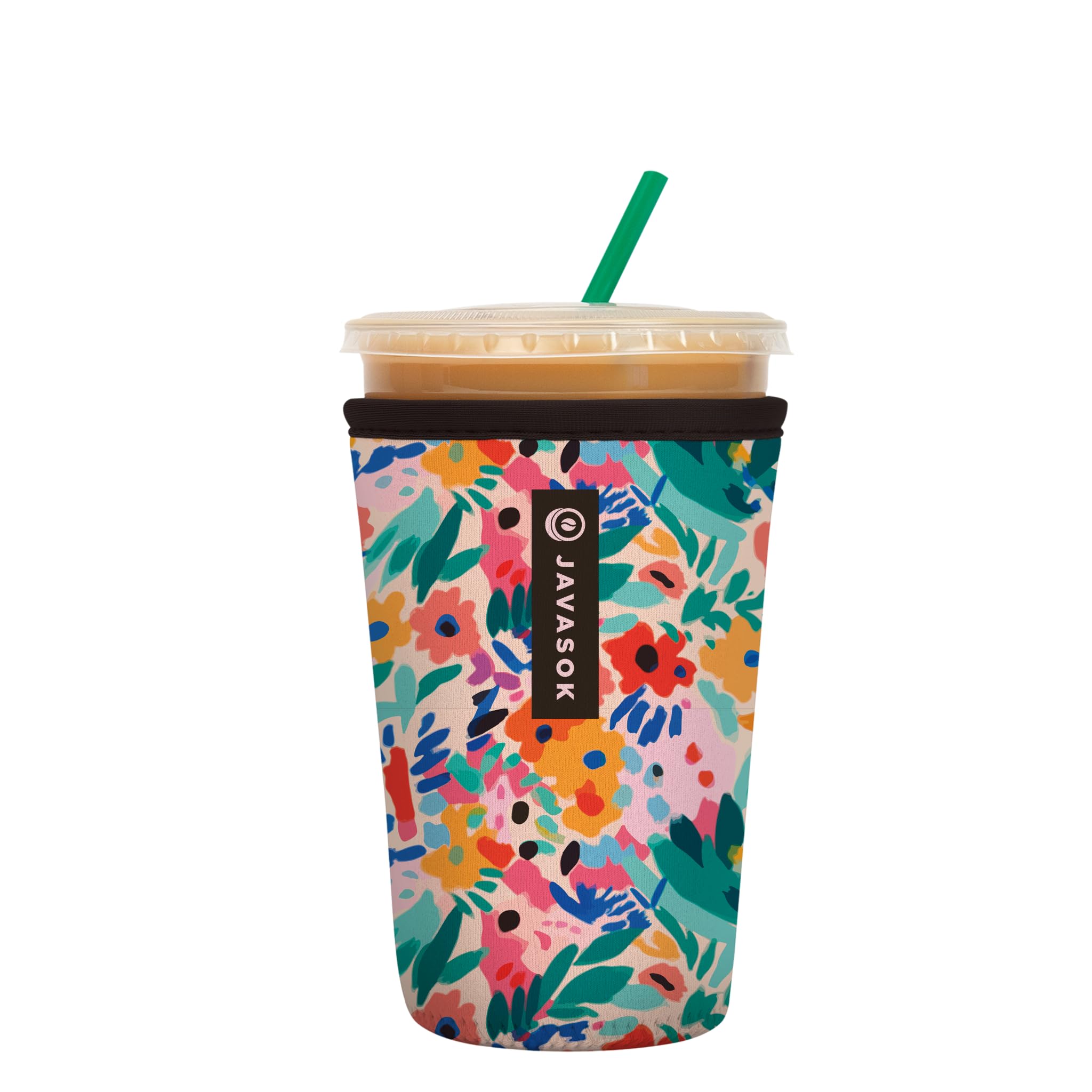 Sok It JavaSok front view with abstract floral print; fits 22-28oz drinks.