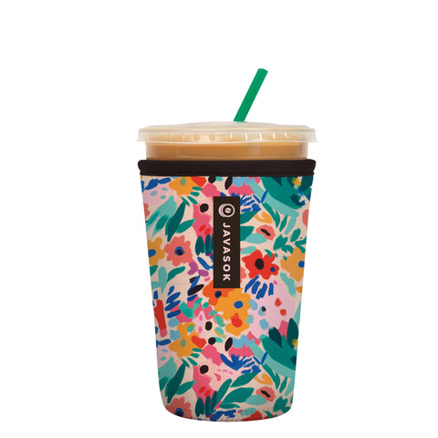 Sok It JavaSok front view with abstract floral print; fits 22-28oz drinks.