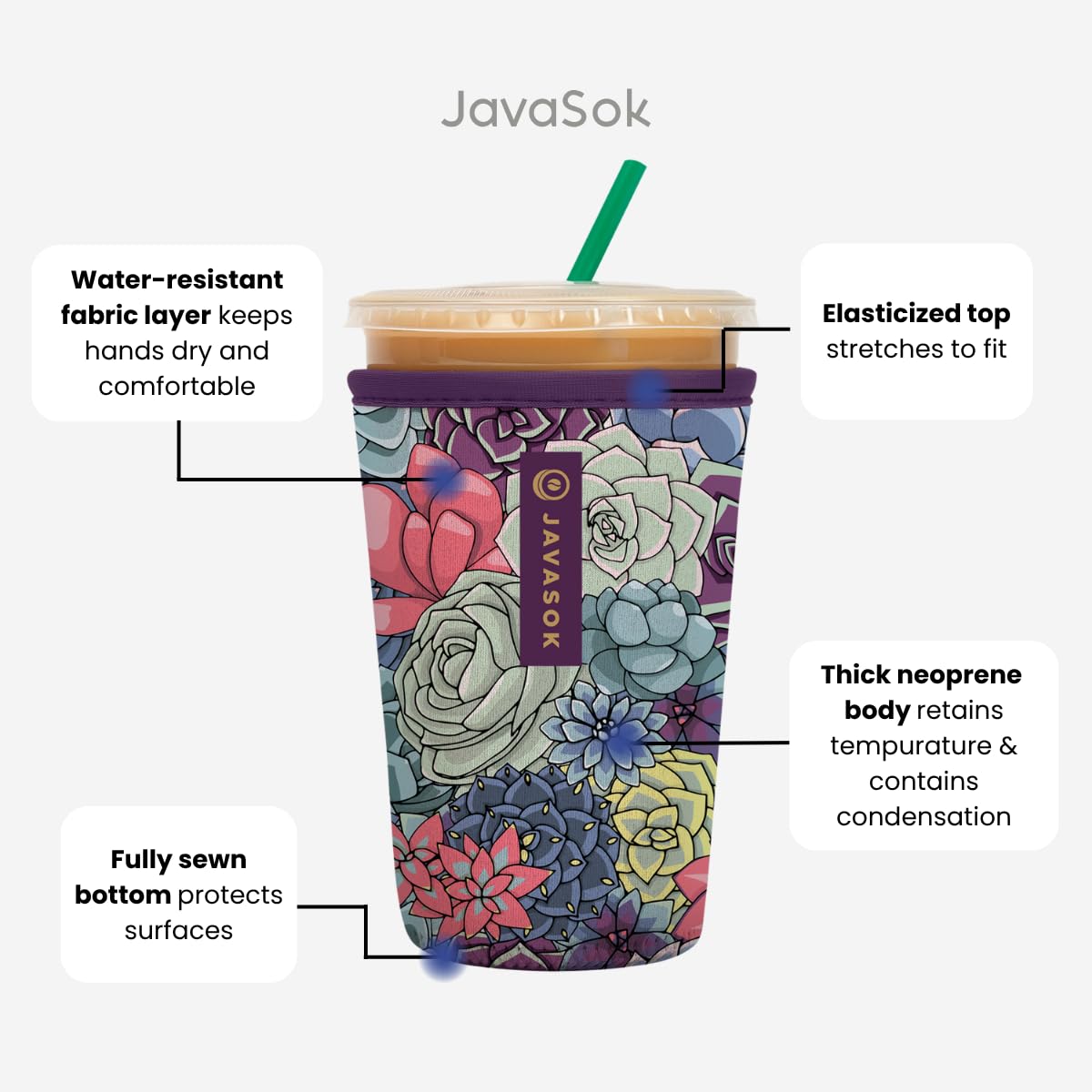 Sok It JavaSok sleeve for cold soda reduces condensation on surfaces.