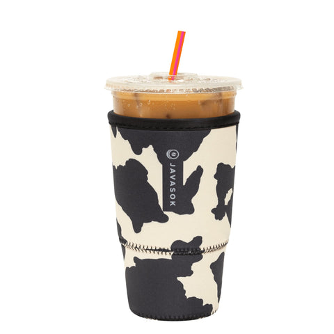 Sok It JavaSok cow print sleeve close-up showing durable material and fit