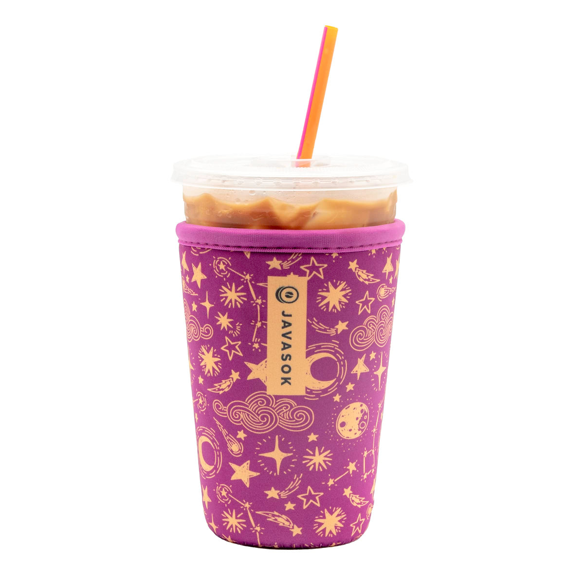 Sok It JavaSok sleeve in Purple Starry Night keeps iced coffee cold and comfortable.