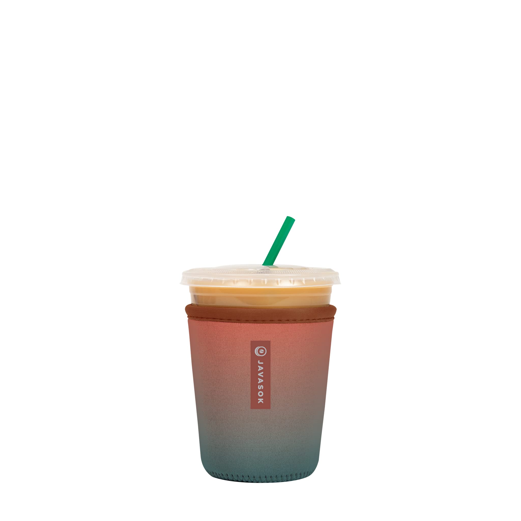 Sok It JavaSok Desert Ombre 16oz sleeve on a drink with a dry, non-slip grip.