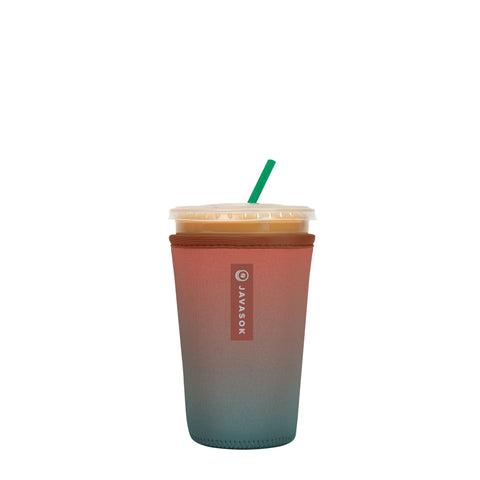 Sok It JavaSok Desert Ombre sleeve on a coffee cup for insulation and grip.