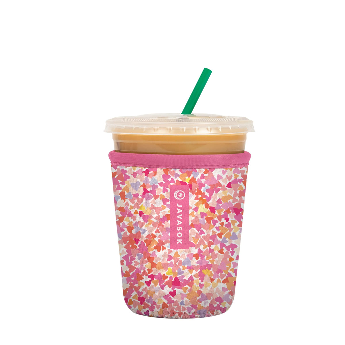 Sok It JavaSok Floral Hearts sleeve for 16-20oz cups keeps drinks cold.