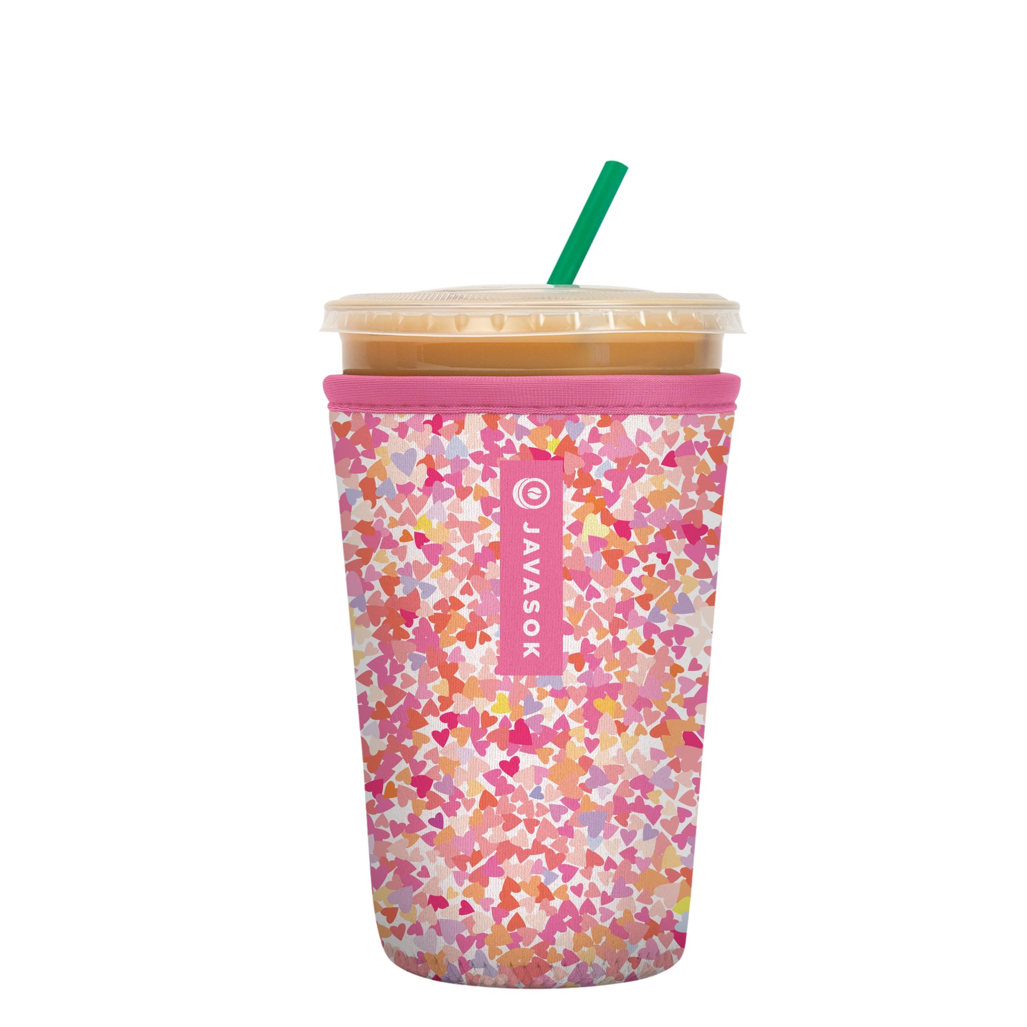 Sok It JavaSok floral hearts sleeve close-up highlighting insulation for cold drinks.