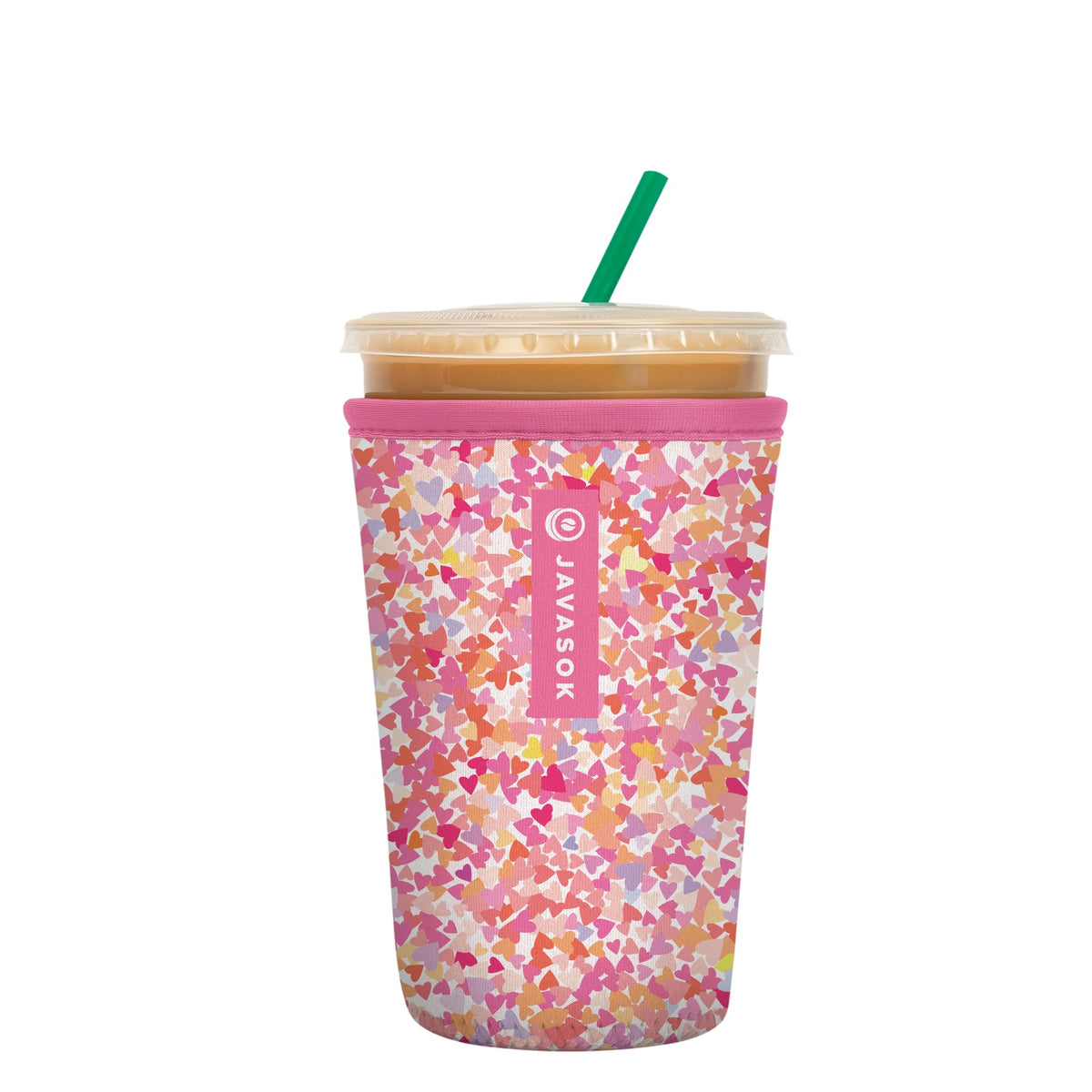 Sok It JavaSok floral hearts sleeve close-up highlighting insulation for cold drinks.