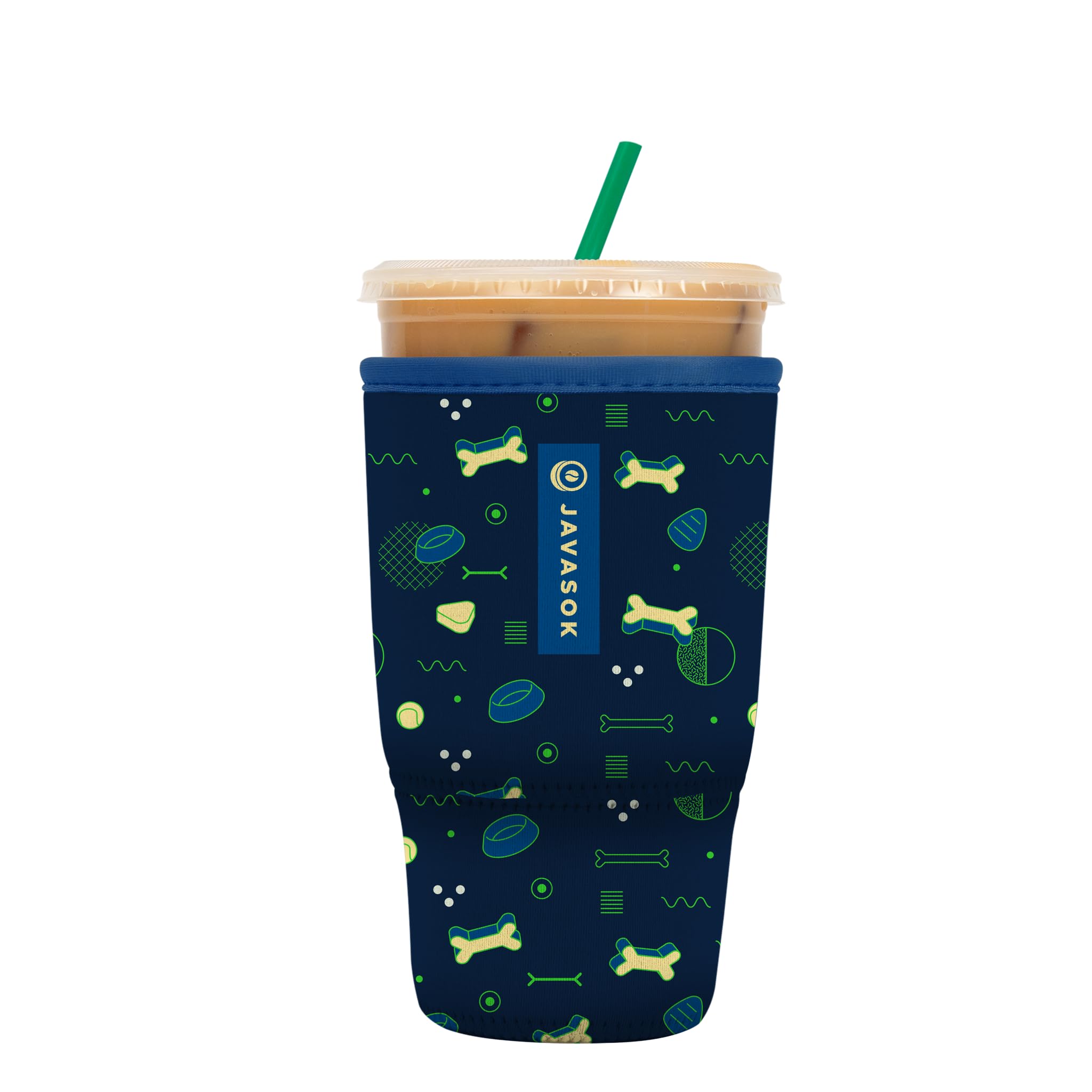 Sok It JavaSok sleeve front view keeps iced coffee cold and hands dry.