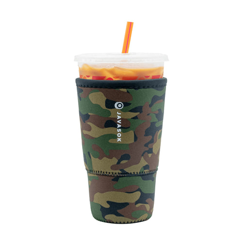 Sok It JavaSok green camo sleeve on keeps beverages cold and hands dry.
