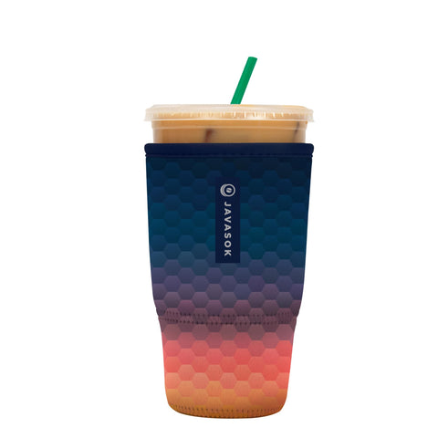 Sok It JavaSok hexagon sunset sleeve on a cold drink showing insulation and style