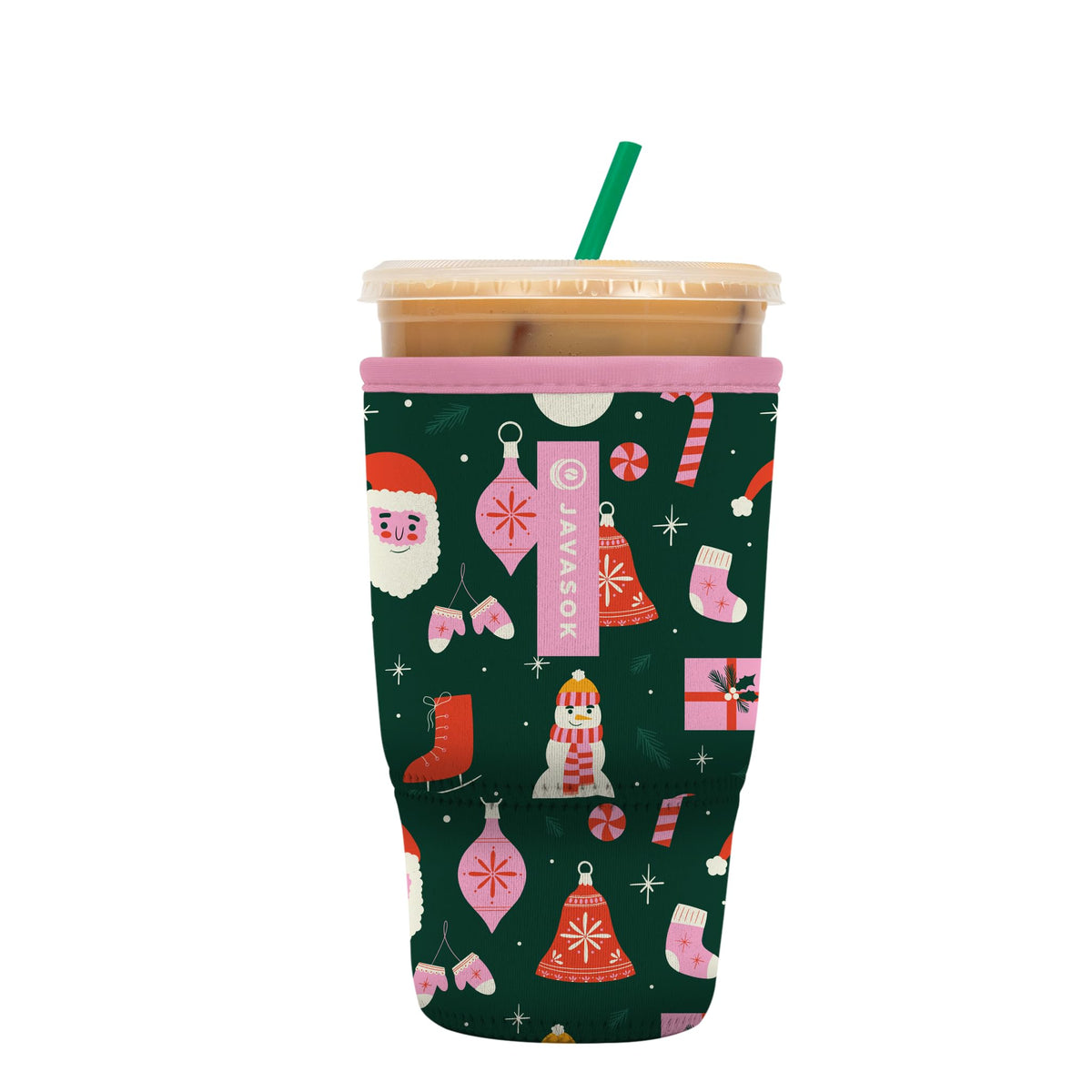 Sok It JavaSok iced coffee sleeve on a large cup keeps drinks cold and easy to handle.