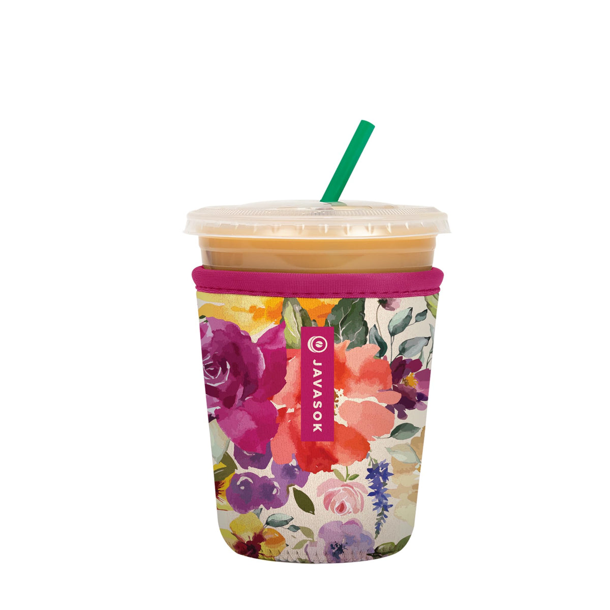 Sok It JavaSok iced coffee sleeve with bloom design for a cold, comfy grip.