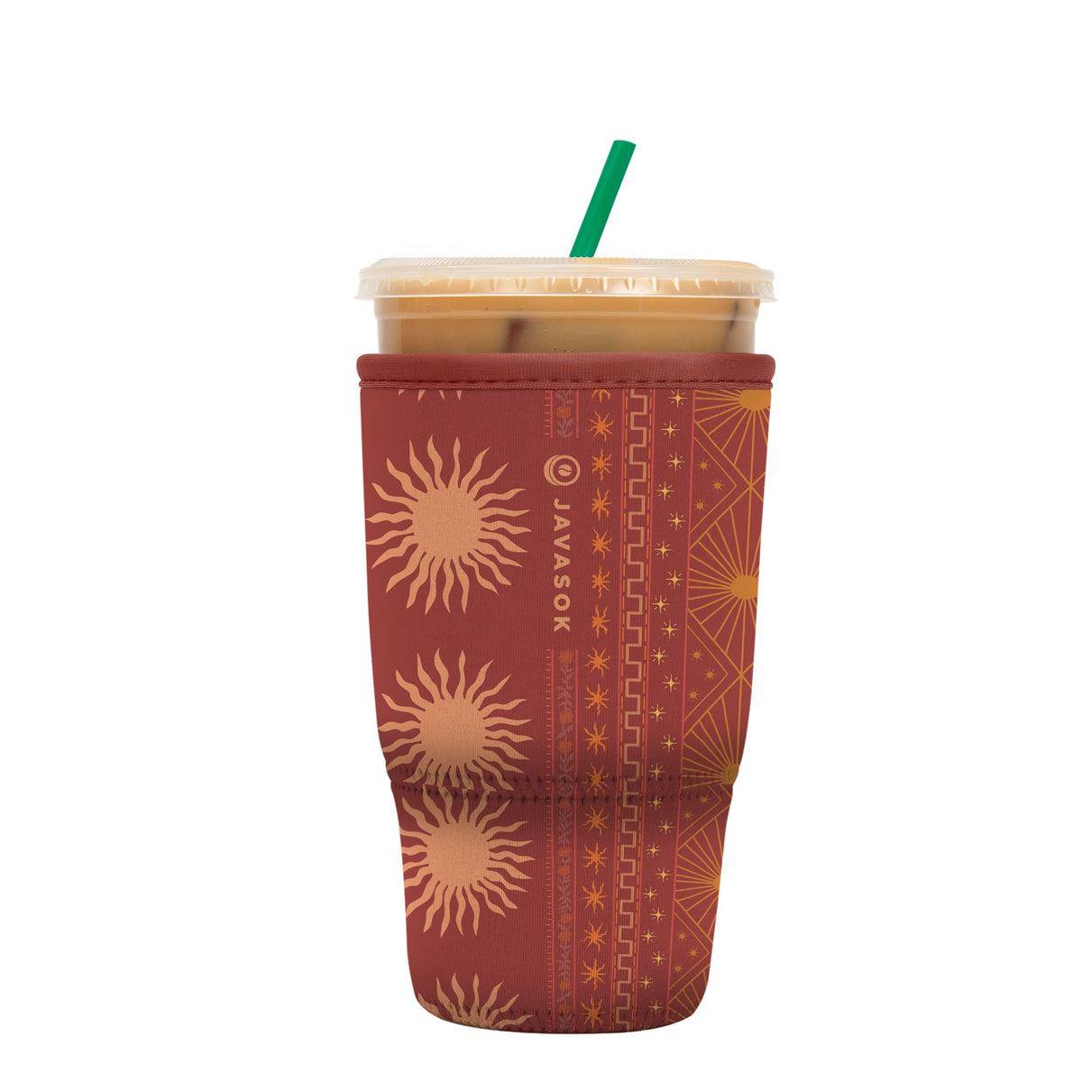 Sok It JavaSok iced coffee sleeve in Bohemian Sun keeps drinks cold while you travel.