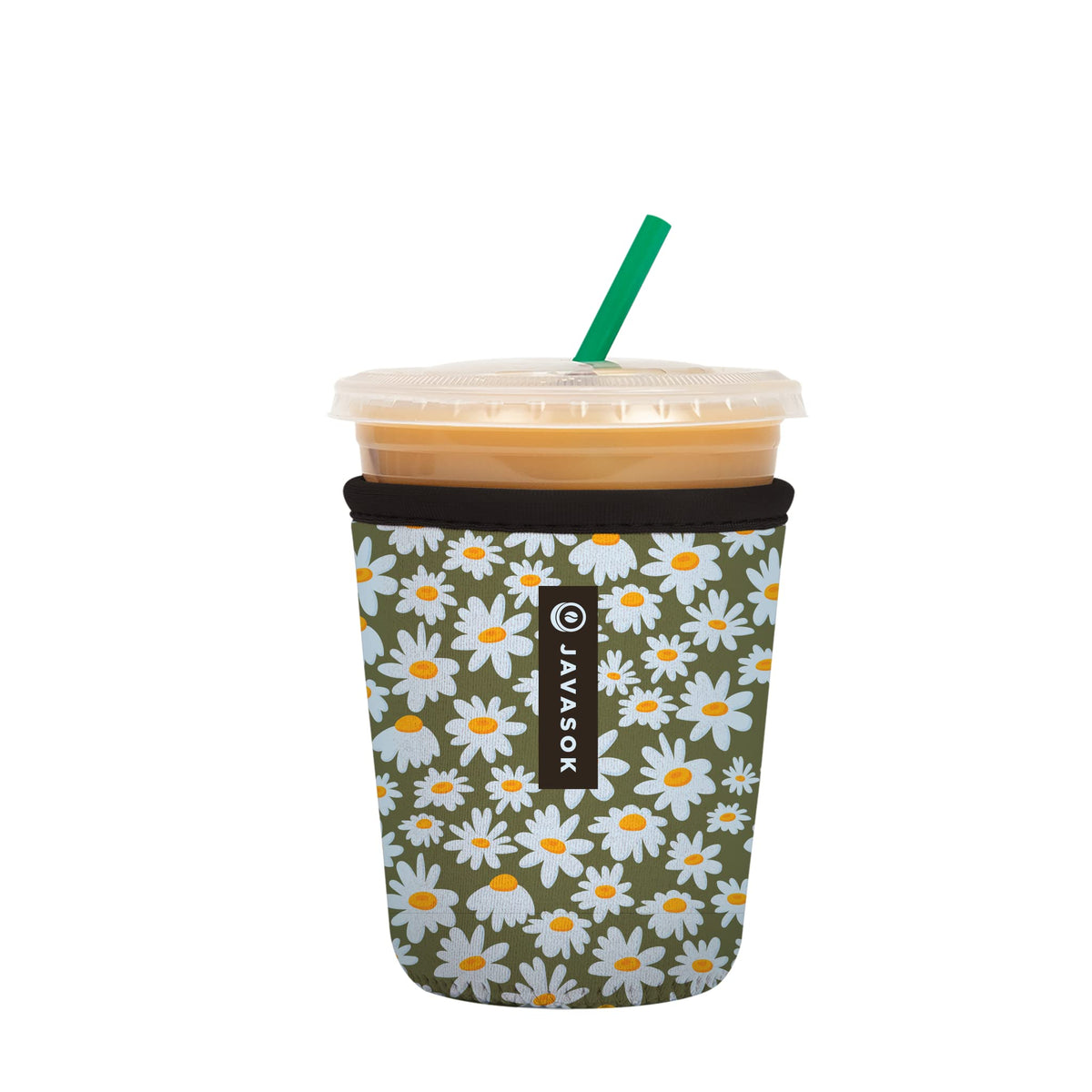 Sok It JavaSok iced coffee sleeve on table, keeps drinks chilly and hands dry