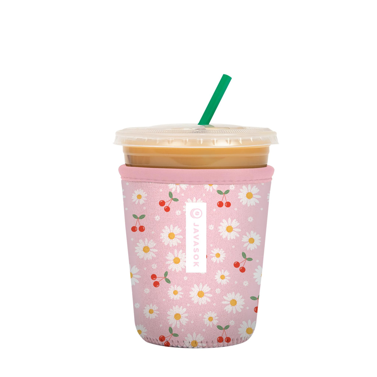 Sok It JavaSok Cherry Bomb sleeve on a 16-20oz cup showing cold beverage use