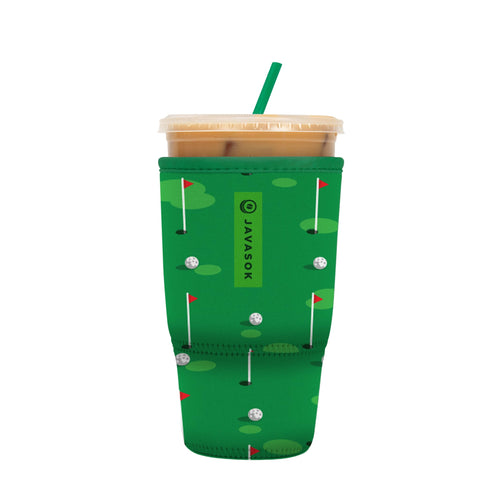 Sok It JavaSok iced coffee sleeve close-up shows durable neoprene protection for portability.