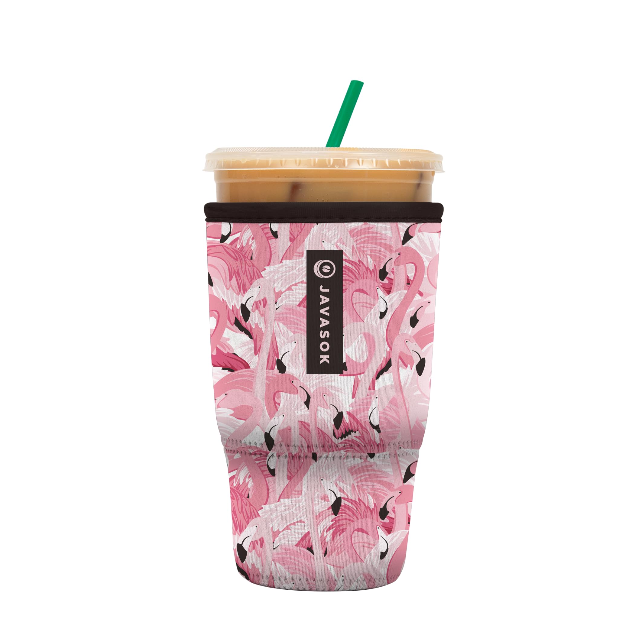 Sok It JavaSok Flamingo Dance iced coffee sleeve keeps drinks colder longer.