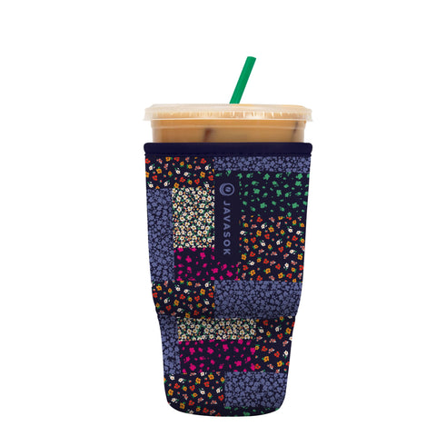 Sok It JavaSok iced coffee sleeve with flower patch keeps drinks cooler and hands comfy.